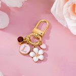 Personalised Flower Charm Initial Heart Birthstone Keychain Bag Accessories Christmas Birthday Gift for Women