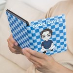 Personalised Reading Cartoon Character Checkerboard Pattern Kindle Page Turner Case with Name and Text Birthday Gift for Reader Book Lover