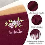 Écharpe à Franges Douce et Chaude Personnalisée avec Fleur de Naissance et Nom Cadeau de Noël Anniversaire pour Femme