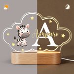 Luz nocturna personalizada de acrílico con nombre y animales de dibujos animados con base de madera regalo de cumpleaños y aniversario para niños