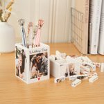 Personalized Building Blocks Brick Photo Pencil Holder Desk Decor Large Capacity Valentine's Day Father's Day Birthday Gift for Family Friends