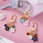 Personalised Flower Charm Initial Heart Birthstone Keychain Bag Accessories Christmas Birthday Gift for Women