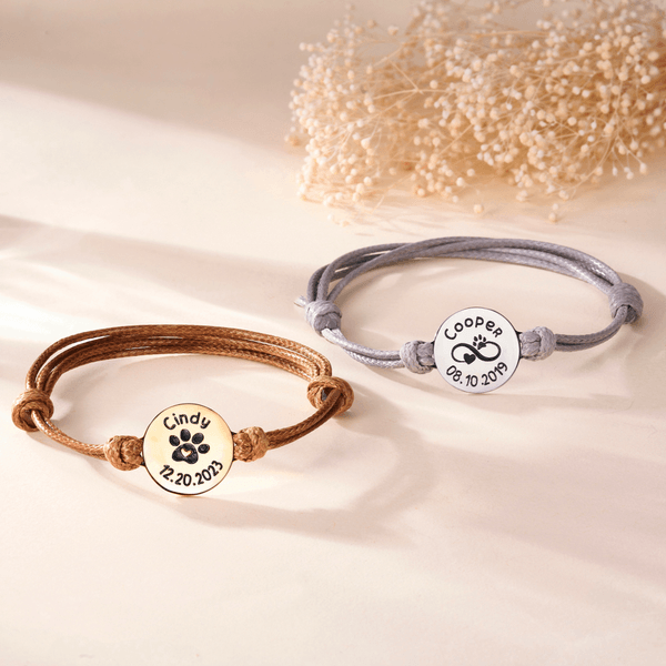 Bracciale regolabile personalizzato con nome e testo incisi Cane Gatto Perdita Gioielli Memorial Sympathy Gift per i proprietari di animali domestici