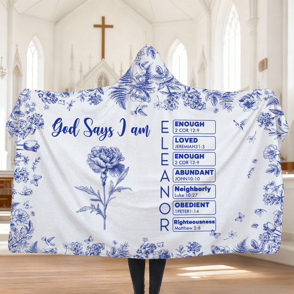 Henkilökohtainen Toile De Jouy Syntymä Kukka Raamattu Luku Pehmeä hupullinen peitto nimellä Kaste Syntymäpäivä Joululahja kristityille
