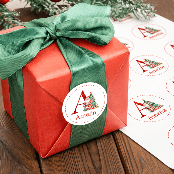 Personalised Santa Claus Christmas Tree Stickers Labels with  Name and Initial DIY Gift Decor Christmas Party Favors for Family Kids Friends