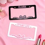 Personalized Pink Bow Number Plate Frame with Text Christmas Birthday Gift for Women Girls