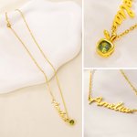 Personalized Dainty Apple Charm Necklace with Birthstone and Name Christmas Valentine's Day Birthday Anniversary Gift for Women Girlfriends Wives