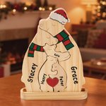 Personalizowana drewniana czapka bożonarodzeniowa z czerwonym sercem Puzzle z 2-6 imionami Dekoracja biurka Świąteczny prezent urodzinowy dla rodziny