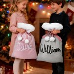 Personalized Soft Drawstring Pompom Large Capacity Christmas Gift Bag with Name Christmas Gift for Kids Family