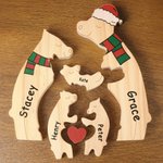 Personalizowana drewniana czapka bożonarodzeniowa z czerwonym sercem Puzzle z 2-6 imionami Dekoracja biurka Świąteczny prezent urodzinowy dla rodziny