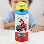 Personalizado Car Truck Vehicle Helmet Face Photo Name 12 oz Insulated Water Bottle with Straw and Spill-Proof Lid Birthday Gift for Boys Girls