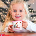 Personalized Christmas Tree Santa Claus 12 oz Coloured Rim Enamel Mug with Name and Initial Christmas Gift for Kids Friends