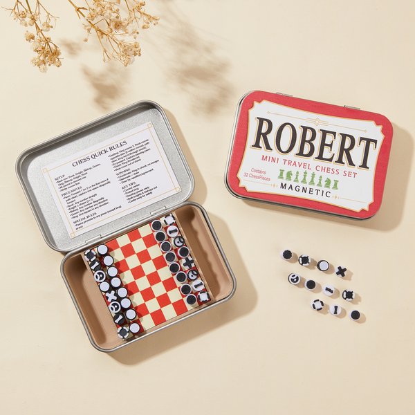 Personalized Altoids Tin Magnetic Mini Travel Chess Board Set with Name Small Portable Pocket Game Birthday Gift for Chess Lovers