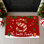 Personalized Christmas Sweets Cane Initial Doormat with Text Home Decor Christmas Gift for Family Friends