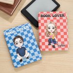 Personalised Reading Cartoon Character Checkerboard Pattern Kindle Page Turner Case with Name and Text Birthday Gift for Reader Book Lover