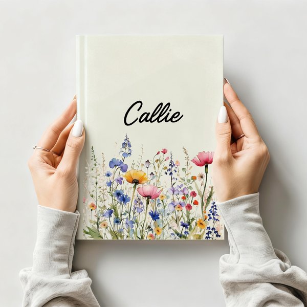 Henkilökohtainen Wildflowers Journal Notebook nimi ja 100 vuoratut sivut Daily Journaling Syntymäpäivä Häät Party lahja naisille