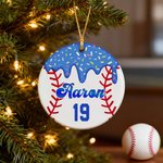 Spersonalizowana ozdoba świąteczna Ice Cream Drip Baseball z imieniem i numerem Prezent urodzinowy dla miłośników baseballu