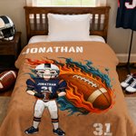 Personalized Cartoon Character Football Soft Throw Blanket with Name and Number Home Decor Birthday Game Day Gift for Football Lovers