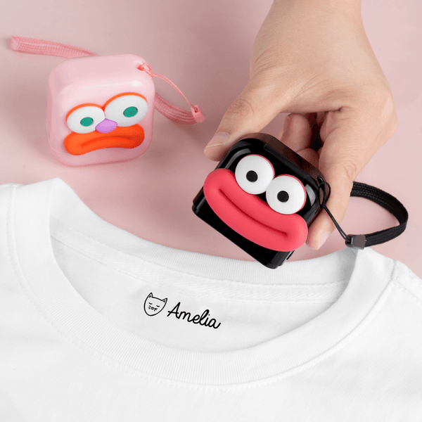 Personalized Cute Cat Fish Flower Self-Inking Clothing Name Stamp with Cartoon Animals and Ball Daily Use Birthday Gift for Kids