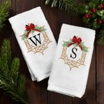 Cadre de Noël brodé avec nœud personnalisé Serviette de toilette douce 100% coton avec initiale Pendaison de crémaillère Cadeau de mariage pour elle