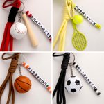 Personalisierter Fußball Tennisball Baseball Basketball Beutel mit Namen Schlüsselanhänger Schläger Geburtstag Geschenk für Trainer Ball-Liebhaber