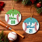 Spersonalizowana ozdoba świąteczna Ice Cream Drip Baseball z imieniem i numerem Prezent urodzinowy dla miłośników baseballu