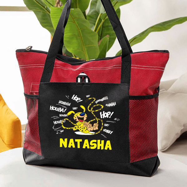 Personalized Cute Tail-Bouncing Marsupilami Tote Bag with Name and Mesh Pockets Birthday Mother's Day Gift for Kids Moms | Callie × Marsupilami®