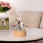 Gepersonaliseerd LED Nachtlampje met Bloemen en Huisdierfoto met Naam en Datum Houten Basis Herinnering of Verjaardagscadeau voor Huisdierliefhebbers