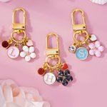Personalised Flower Charm Initial Heart Birthstone Keychain Bag Accessories Christmas Birthday Gift for Women