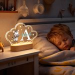 Luz nocturna personalizada de acrílico con nombre y animales de dibujos animados con base de madera regalo de cumpleaños y aniversario para niños