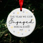Personalised Romantic Star Name Ceramic Ornament with 2 Ribbons and Year Christmas Tree Decor Engagement Gift for Newlyweds Couples