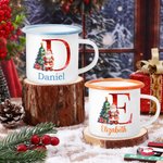 Personalized Christmas Tree Santa Claus 12 oz Coloured Rim Enamel Mug with Name and Initial Christmas Gift for Kids Friends