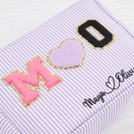 Gepersonaliseerde hart-vormige geborduurde naam gestreepte make-up tas dagelijks reizen bruiloft partij verjaardag cadeau voor vrouwen bruidsmeisjes