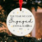 Personalised Romantic Star Name Ceramic Ornament with 2 Ribbons and Year Christmas Tree Decor Engagement Gift for Newlyweds Couples
