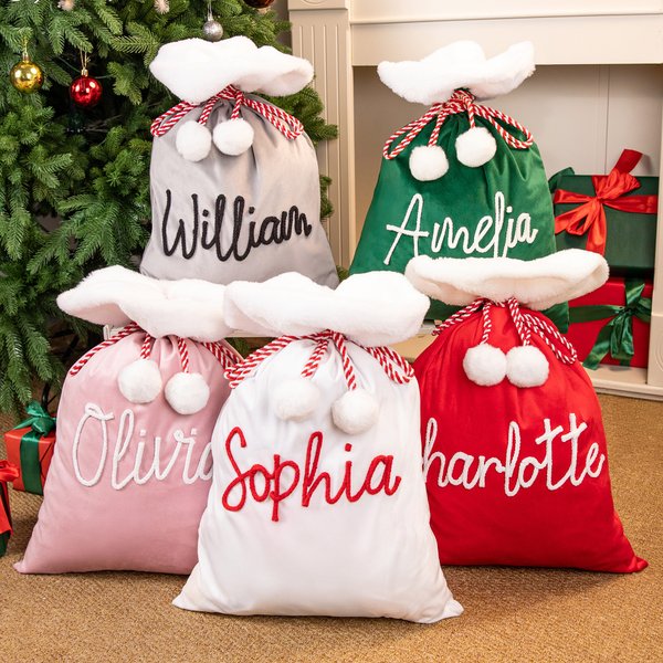 Personalized Soft Drawstring Pompom Large Capacity Christmas Gift Bag with Name Christmas Gift for Kids Family