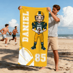 Personalised Cartoon Football Player Quick Dry Oversized Beach Towel with Name and Number Summer Travel Essential Gift for Football Sports Lovers