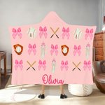 Personlig Softball Baseball Bow Multicolor Soft Hooded Blanket med namn Heminredning Födelsedag Game Day Present till flicka Sportälskare