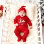 Chapeau de Père Noël personnalisé Ourson Initial 100% coton Ensemble Romper avec bonnet et couvre-pieds et boîte cadeau Cadeau de Noël pour les nouveaux-nés