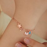 Personalised Birth Flower Heart Birthstone Bracelet with Initial Pendant Birthday Christmas Gift for Women