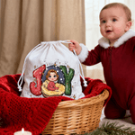 Spersonalizowana torba na prezent dla noworodka Joy To The World My First Christmas Canvas Drawstring Gift Bag z imieniem i rokiem
