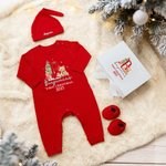 Chapeau de Père Noël personnalisé Ourson Initial 100% coton Ensemble Romper avec bonnet et couvre-pieds et boîte cadeau Cadeau de Noël pour les nouveaux-nés