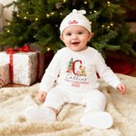 Chapeau de Père Noël personnalisé Ourson Initial 100% coton Ensemble Romper avec bonnet et couvre-pieds et boîte cadeau Cadeau de Noël pour les nouveaux-nés