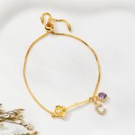 Personalised Birth Flower Heart Birthstone Bracelet with Initial Pendant Birthday Christmas Gift for Women