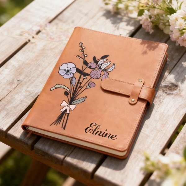 Personlig Födelse Blomsterbukett PU Läder A5 Anteckningsbok Omslag med Namn Daglig Användning Födelsedag Julklapp för Lärare Studenter Konstnärer