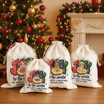 Spersonalizowana torba na prezent dla noworodka Joy To The World My First Christmas Canvas Drawstring Gift Bag z imieniem i rokiem