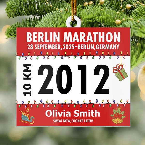Personalized Race Bib Design Acrylic Hanging Ornament with Name and Number Tree Decoration Christmas Memorable Gift for Marathoners Runners