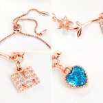 Personalised Birth Flower Heart Birthstone Bracelet with Initial Pendant Birthday Christmas Gift for Women