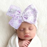 Spersonalizowana czapka szpitalna Toile De Jouy Bow White z wyhaftowanym monogramem Prezent urodzinowy dla noworodków