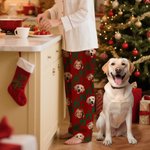 Personalised Paws Christmas Tree Checkerboard Face Photo Long Pyjama Pants Birthday Gift for Kids Women Men Pet Lovers