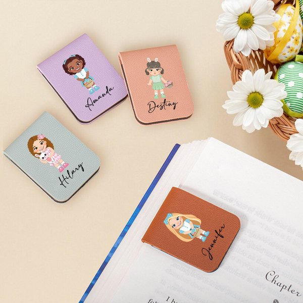 Personalized Cute Cartoon Girl Magnetic Bookmark Clip with Name Easter Birthday Gift for Book Lover Bookworm